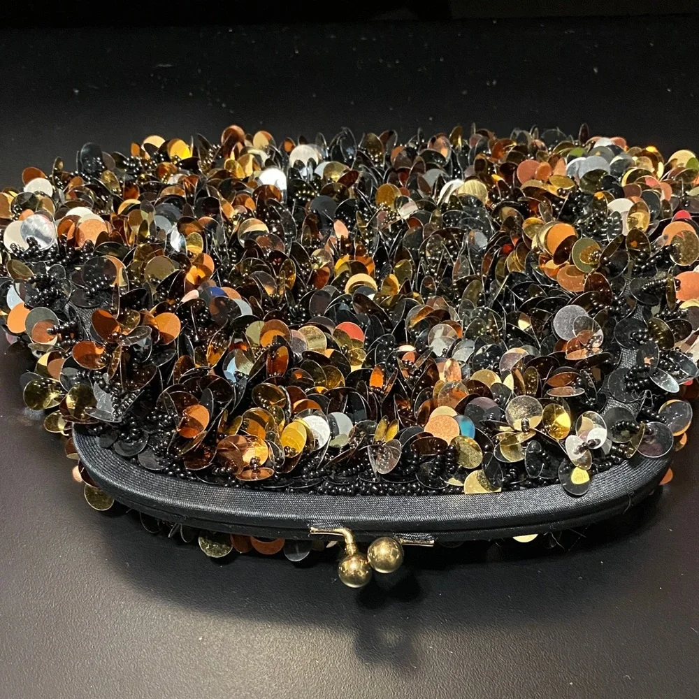 Elegant vintage Carla Marchi Sequin beaded copper silver and gold Evening Bag